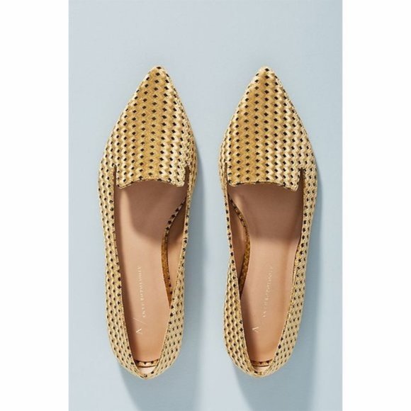 Anthropologie Shoes - Anthropologie gold velvet pointed toe flats - 8